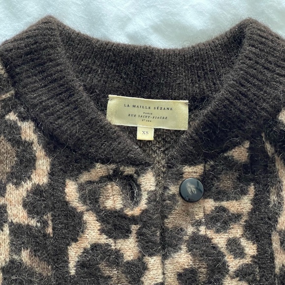 Sézane Leopard Noah Wool Teddy Jacket Cardigan - Picture 4 of 7